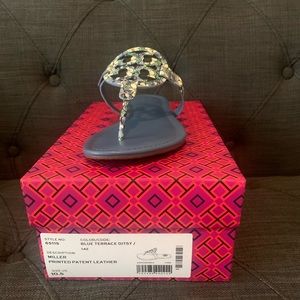 Tory Burch Blue Terrace Ditsy Miller Printed Patent Leather